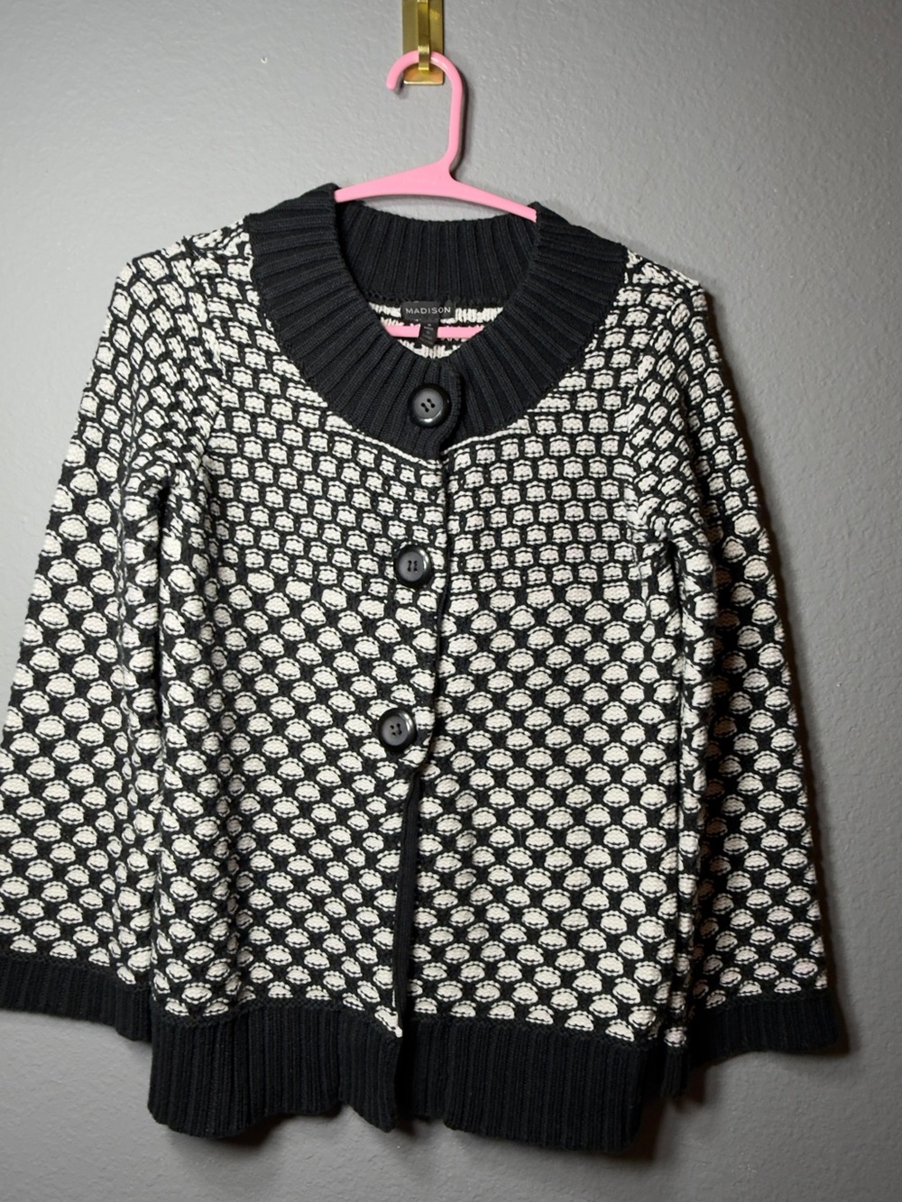 Madison Black and White Textured Button-Front Cardigan